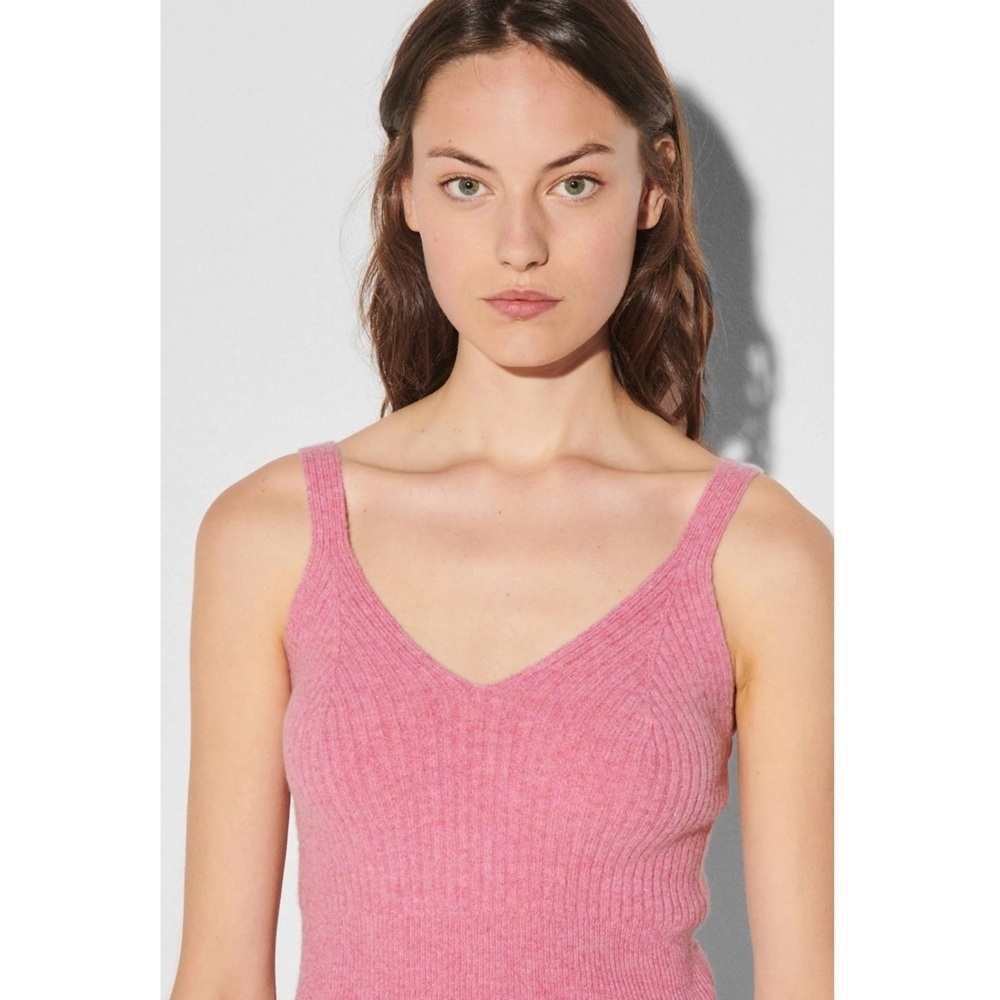 SANDRO Wool‎ Rib Knit Sleeveless V-Neck Slim Cropped Camisole Sweater Tank Top L - Picture 5 of 12